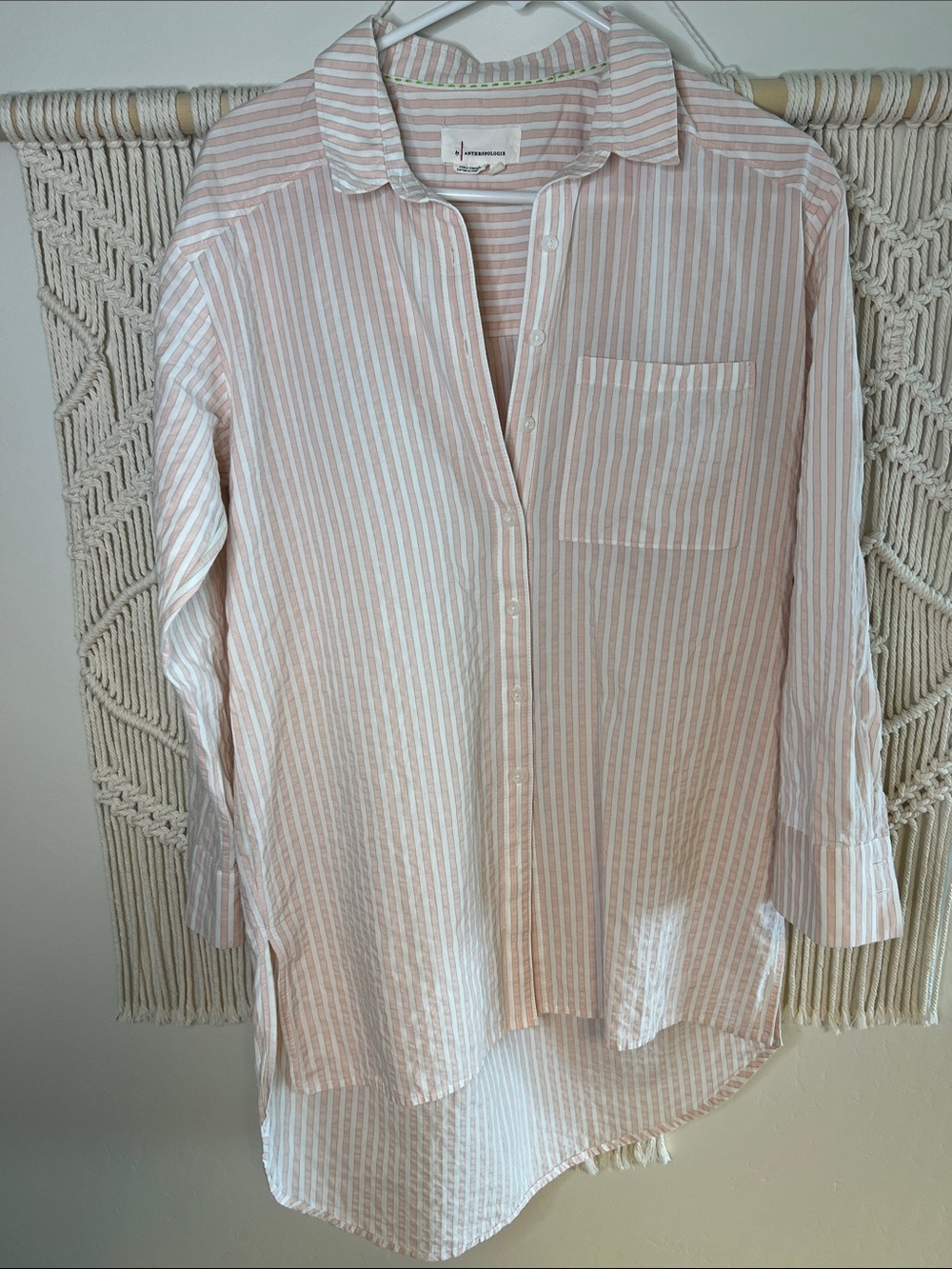 Anthropologie Pink and White Striped Button-Down Shirt